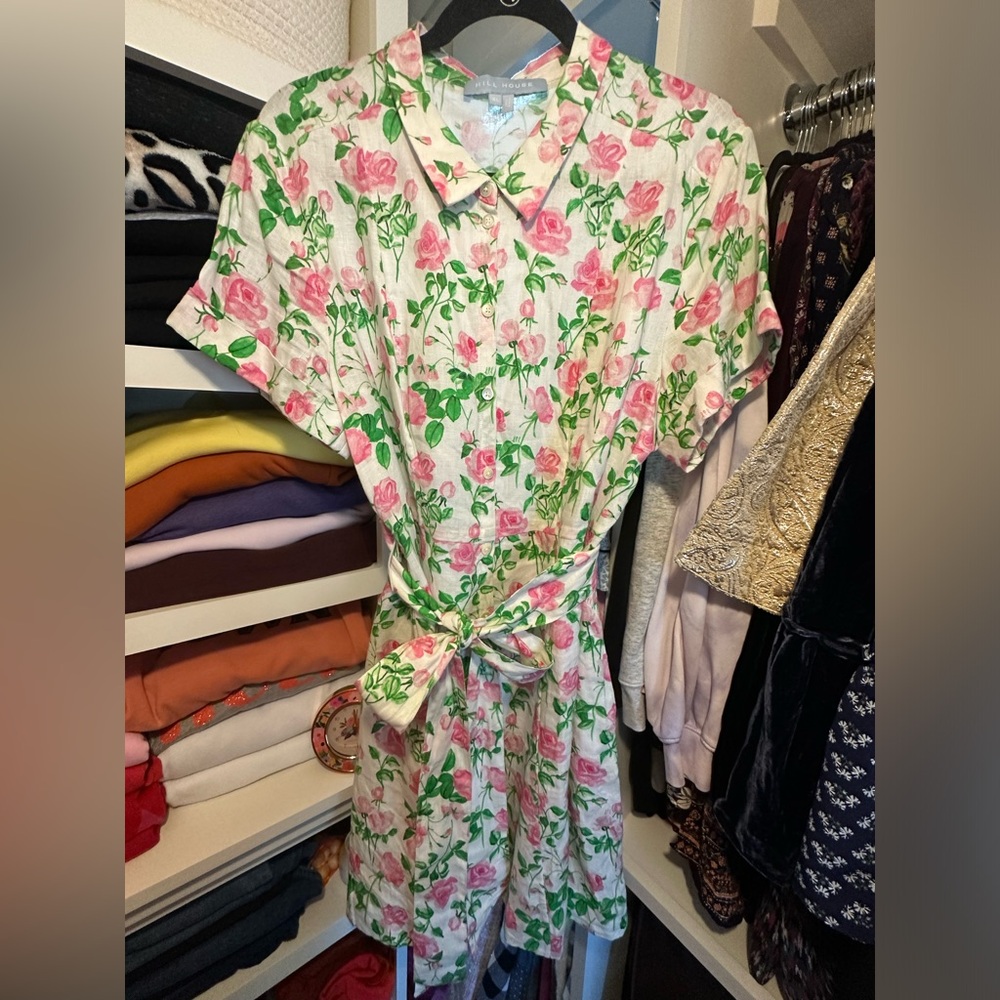 Hill House Home Laura shirt dress linen pink roses